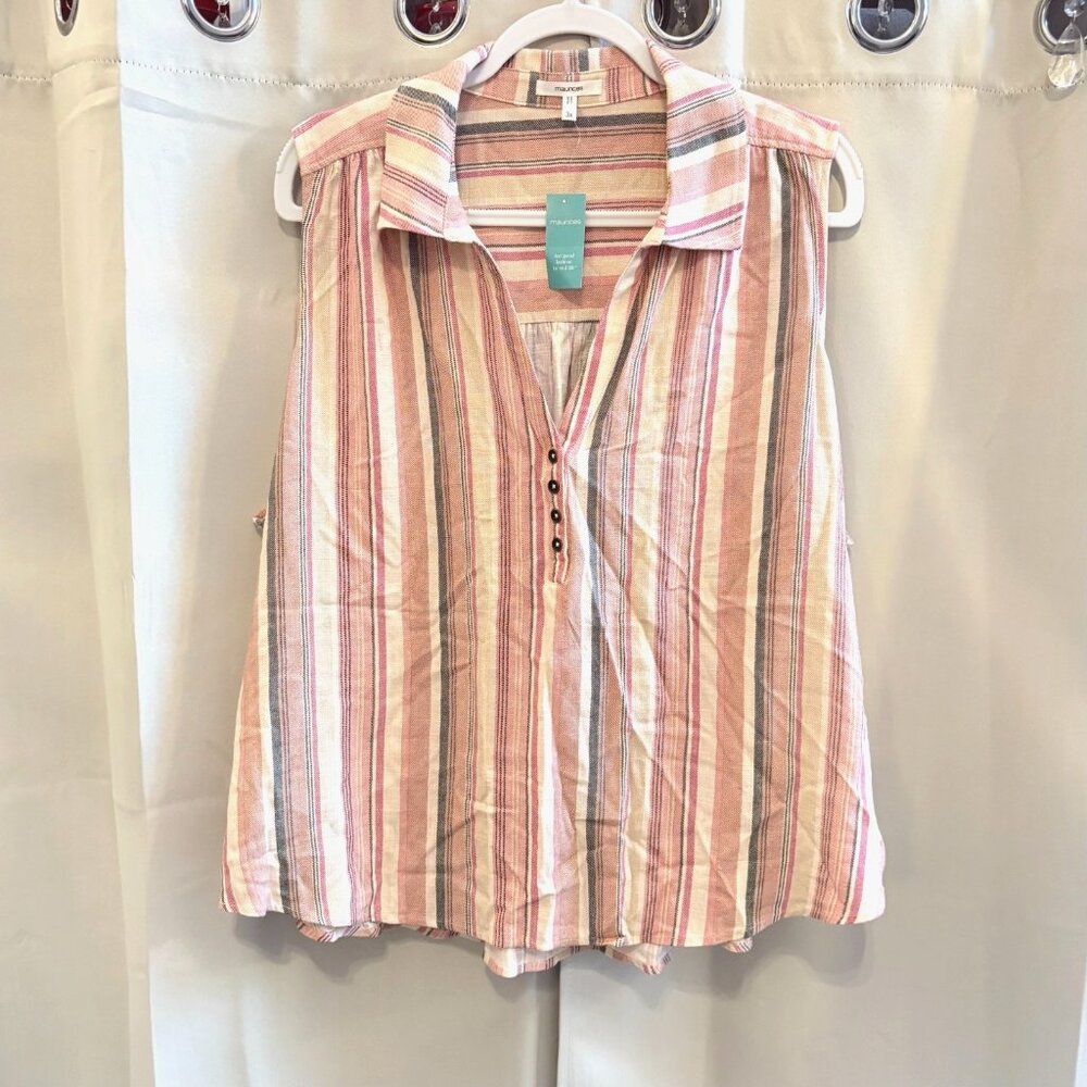 Maurices Womens Top Size 3X Striped Linen Blend Western Boho Cottage Beach 19125